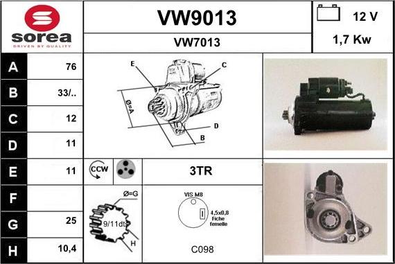 SNRA VW9013 - Motorino d'avviamento autozon.pro