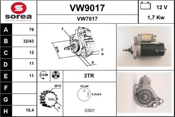 SNRA VW9017 - Motorino d'avviamento autozon.pro