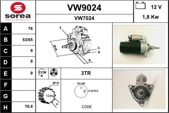 SNRA VW9024 - Motorino d'avviamento autozon.pro