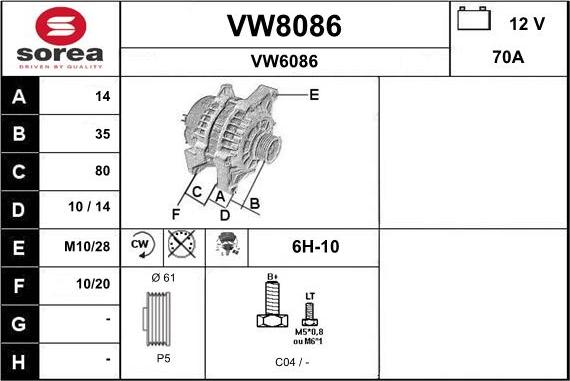 SNRA VW8086 - Alternatore autozon.pro