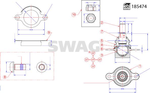 Swag 33 10 9936 - Giunto assiale, Asta trasversale autozon.pro