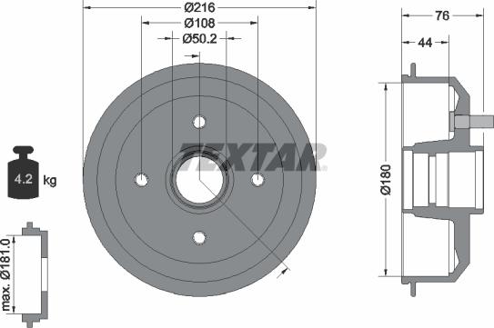 Textar 94012900 - Tamburo freno autozon.pro