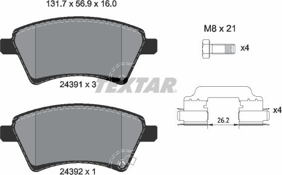 Textar 2439101 - Kit pastiglie freno, Freno a disco autozon.pro