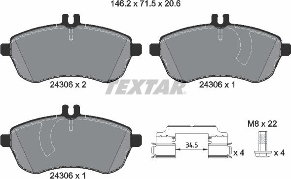 Textar 2430601 - Kit pastiglie freno, Freno a disco autozon.pro