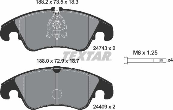 Textar 2474302 - Kit pastiglie freno, Freno a disco autozon.pro