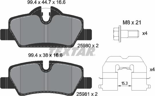 Textar 2598001 - Kit pastiglie freno, Freno a disco autozon.pro