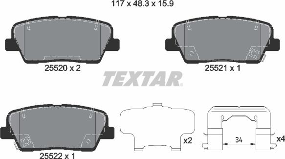 Textar 2552003 - Kit pastiglie freno, Freno a disco autozon.pro