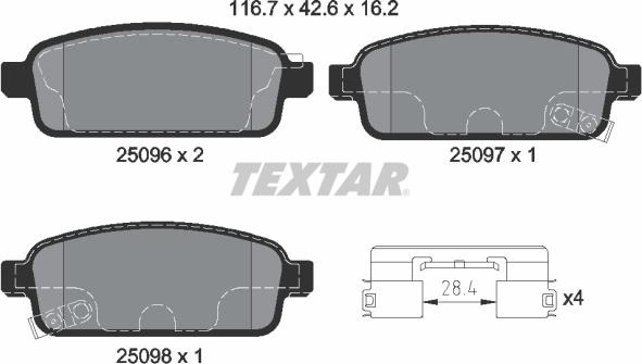 Textar 2509606 - Kit pastiglie freno, Freno a disco autozon.pro