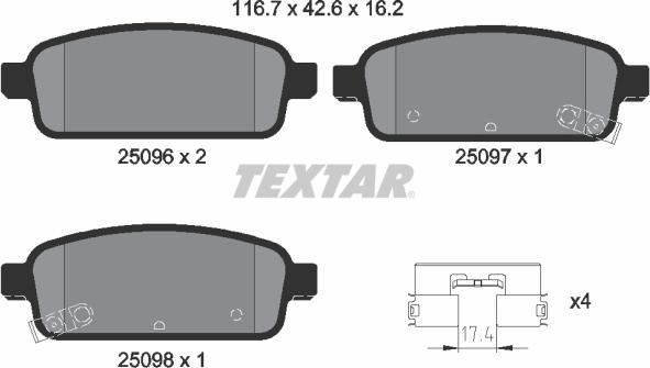 Textar 2509601 - Kit pastiglie freno, Freno a disco autozon.pro