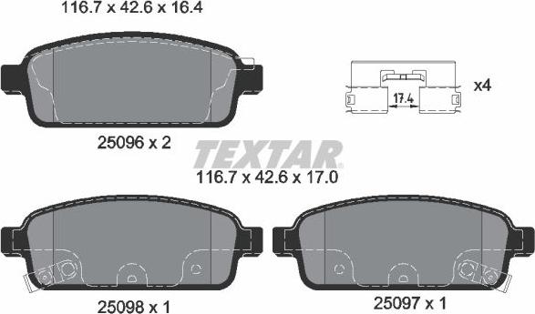 Textar 2509602 - Kit pastiglie freno, Freno a disco autozon.pro