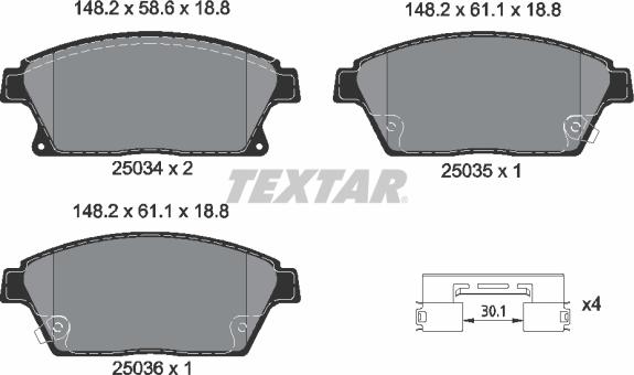 Textar 2503401 - Kit pastiglie freno, Freno a disco autozon.pro