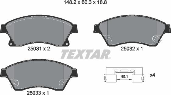 Textar 2503101 - Kit pastiglie freno, Freno a disco autozon.pro