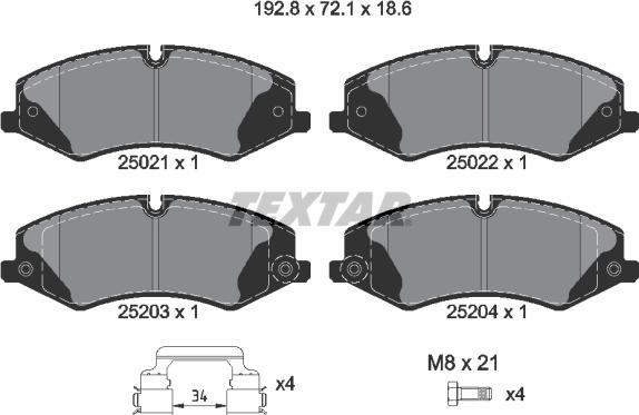 Textar 2502201 - Kit pastiglie freno, Freno a disco autozon.pro