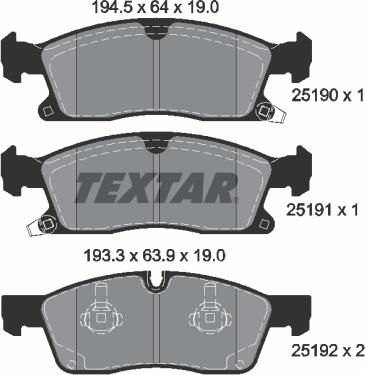 Textar 2519002 - Kit pastiglie freno, Freno a disco autozon.pro