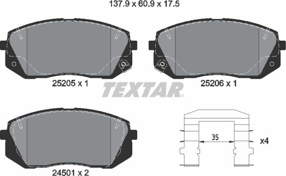 Textar 2520501 - Kit pastiglie freno, Freno a disco autozon.pro