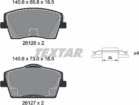 Textar 2612601 - Kit pastiglie freno, Freno a disco autozon.pro