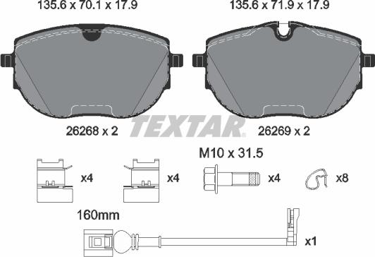 Textar 2626801 - Kit pastiglie freno, Freno a disco autozon.pro