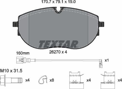 Textar 2627001 - Kit pastiglie freno, Freno a disco autozon.pro