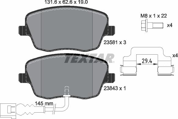 Textar 2358102 - Kit pastiglie freno, Freno a disco autozon.pro