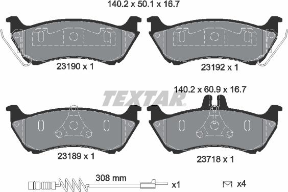 Textar 2319002 - Kit pastiglie freno, Freno a disco autozon.pro