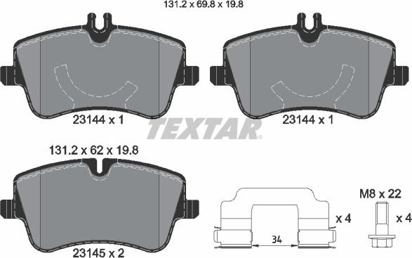 Textar 2314402 - Kit pastiglie freno, Freno a disco autozon.pro