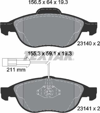 Textar 2314002 - Kit pastiglie freno, Freno a disco autozon.pro