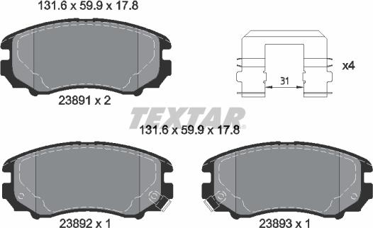 Textar 2389105 - Kit pastiglie freno, Freno a disco autozon.pro