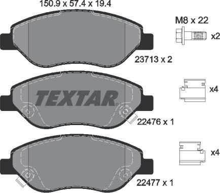 Textar 2247601 - Kit pastiglie freno, Freno a disco autozon.pro