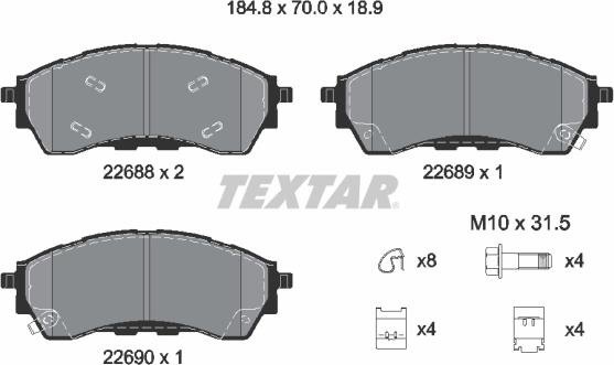 Textar 2268801 - Kit pastiglie freno, Freno a disco autozon.pro