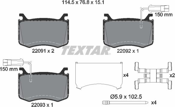 Textar 2209101 - Kit pastiglie freno, Freno a disco autozon.pro