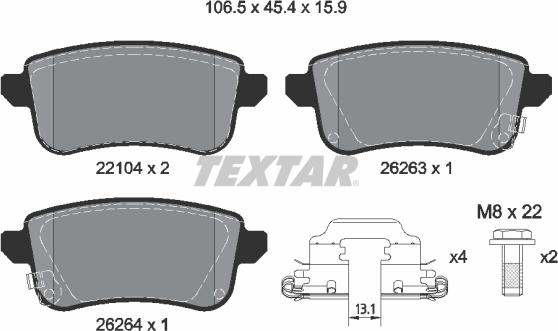 Textar 2210401 - Kit pastiglie freno, Freno a disco autozon.pro