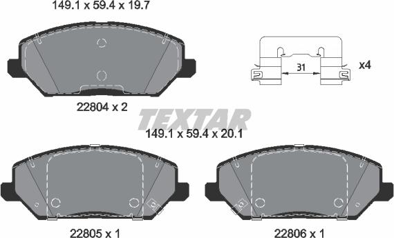 Textar 2280401 - Kit pastiglie freno, Freno a disco autozon.pro