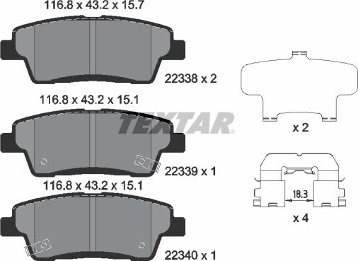 Textar 2233801 - Kit pastiglie freno, Freno a disco autozon.pro