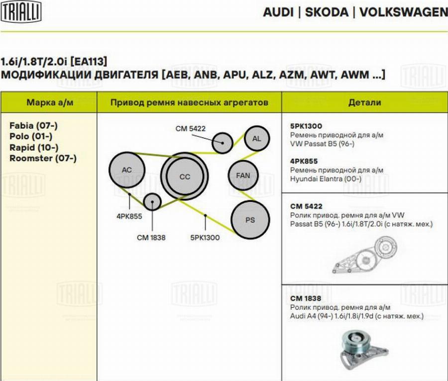 Trialli CM 5422 - Tendicinghia, Cinghia Poly-V autozon.pro