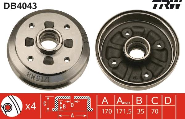 TRW DB4043 - Tamburo freno autozon.pro