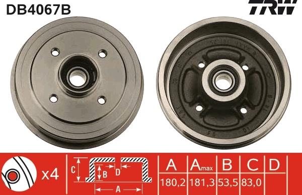 TRW DB4067B - Tamburo freno autozon.pro