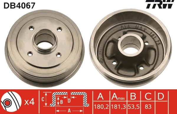 TRW DB4067 - Tamburo freno autozon.pro