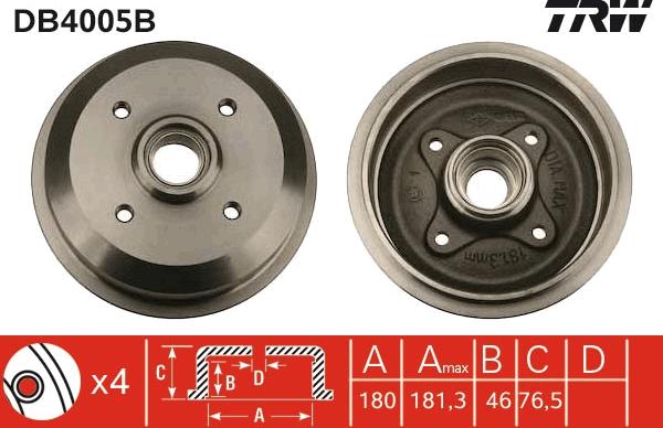 TRW DB4005B - Tamburo freno autozon.pro