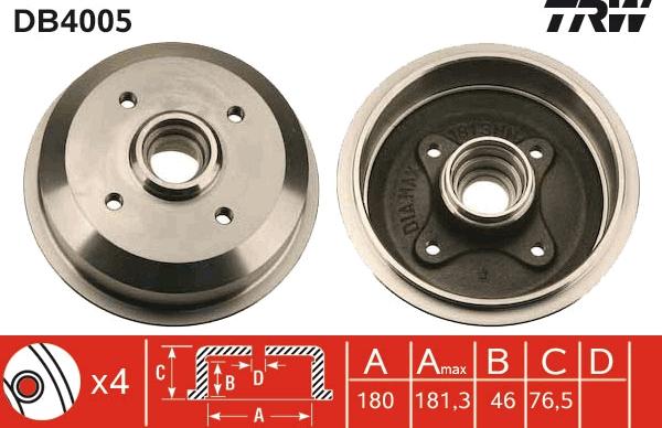 TRW DB4005 - Tamburo freno autozon.pro