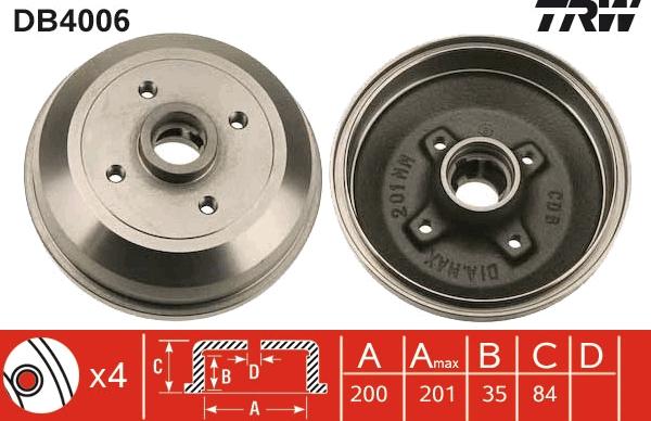 TRW DB4006 - Tamburo freno autozon.pro