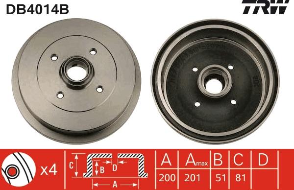 TRW DB4014B - Tamburo freno autozon.pro