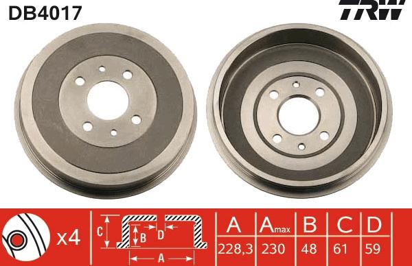 TRW DB4017 - Tamburo freno autozon.pro