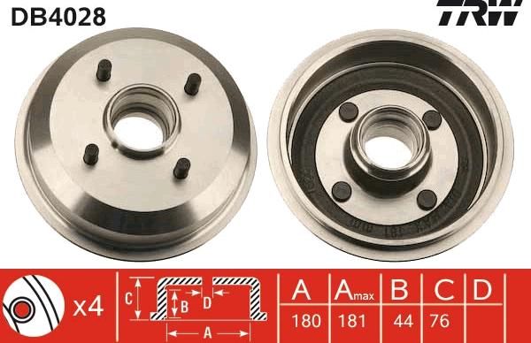 TRW DB4028 - Tamburo freno autozon.pro