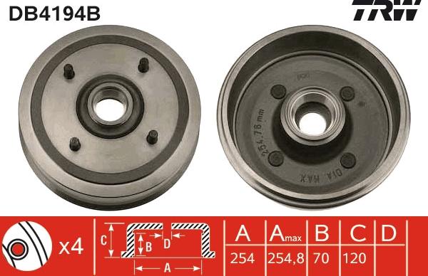 TRW DB4194B - Tamburo freno autozon.pro