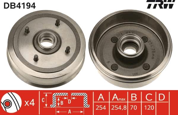 TRW DB4194 - Tamburo freno autozon.pro