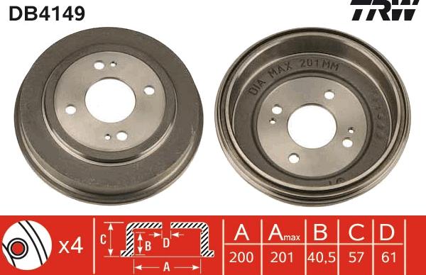 TRW DB4149 - Tamburo freno autozon.pro