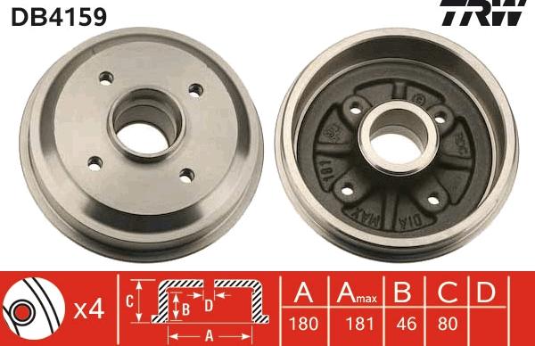 TRW DB4159 - Tamburo freno autozon.pro