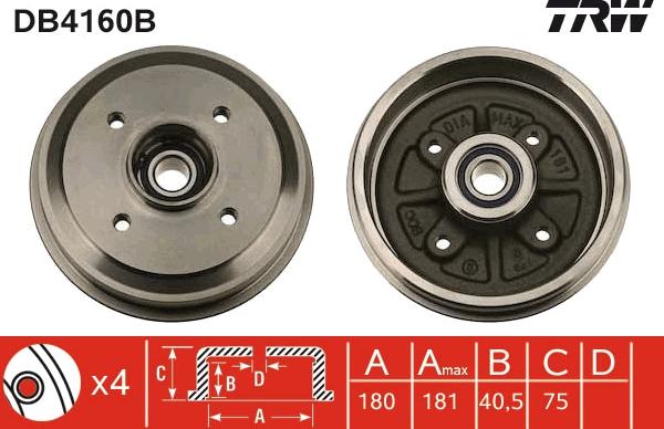 TRW DB4160B - Tamburo freno autozon.pro