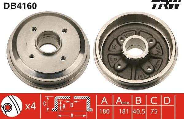 TRW DB4160 - Tamburo freno autozon.pro