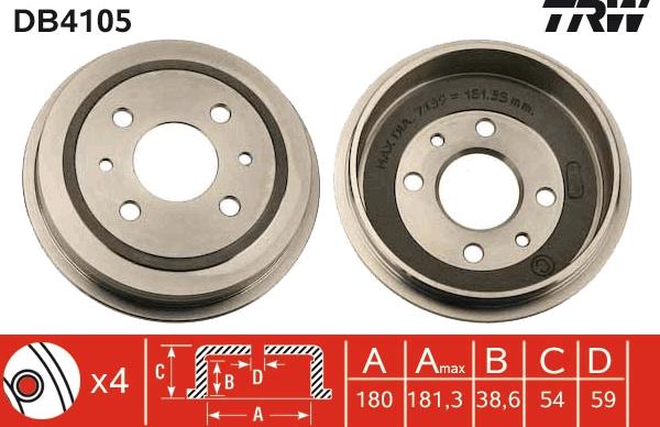 TRW DB4105 - Tamburo freno autozon.pro